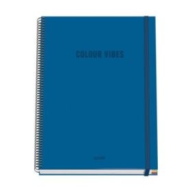 Dohe Colour Vives Cuaderno Espiral A4 100 Hojas Microperforadas Cuadricula 5mm - Tapa Dura Carton Forrado - Cierre de Goma - Bandas de Color - Color Azul