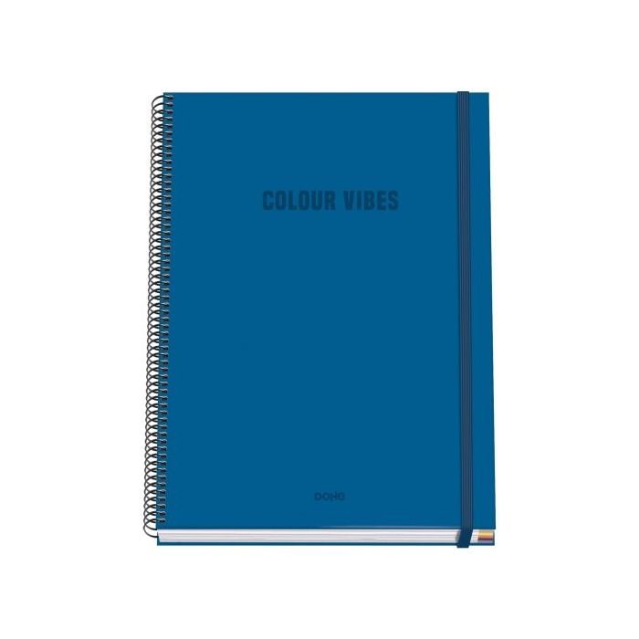 Dohe Colour Vives Cuaderno Espiral A4 100 Hojas Microperforadas Cuadricula 5mm - Tapa Dura Carton Forrado - Cierre de Goma - Bandas de Color - Color Azul