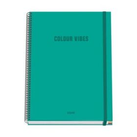 Dohe Colour Vives Cuaderno Espiral A4 100 Hojas Microperforadas Cuadricula 5mm - Tapa Dura Carton Forrado - Cierre de Goma - Bandas de Color - Color Verde