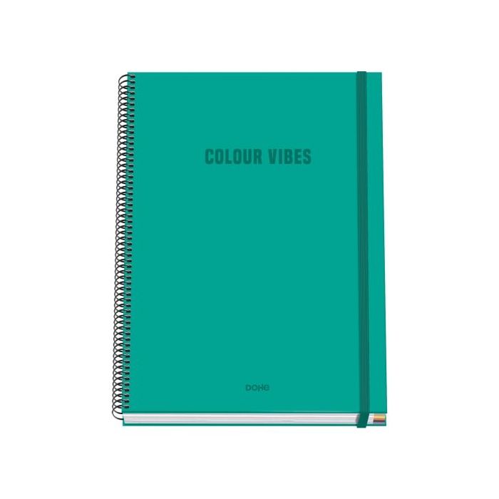 Dohe Colour Vives Cuaderno Espiral A4 100 Hojas Microperforadas Cuadricula 5mm - Tapa Dura Carton Forrado - Cierre de Goma - Bandas de Color - Color Verde
