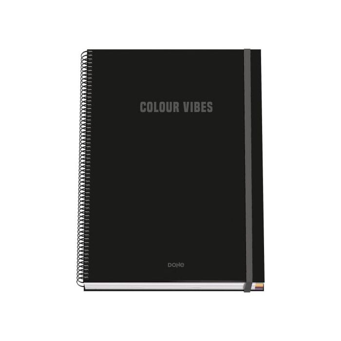 Dohe Colour Vives Cuaderno Espiral A4 100 Hojas Microperforadas Cuadricula 5mm - Tapa Dura Carton Forrado - Cierre de Goma - Bandas de Color - Color Negro