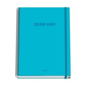 Dohe Colour Vives Cuaderno Espiral A4 100 Hojas Microperforadas Cuadricula 5mm - Tapa Dura Carton Forrado - Cierre de Goma - Bandas de Color - Color Azul Cyan