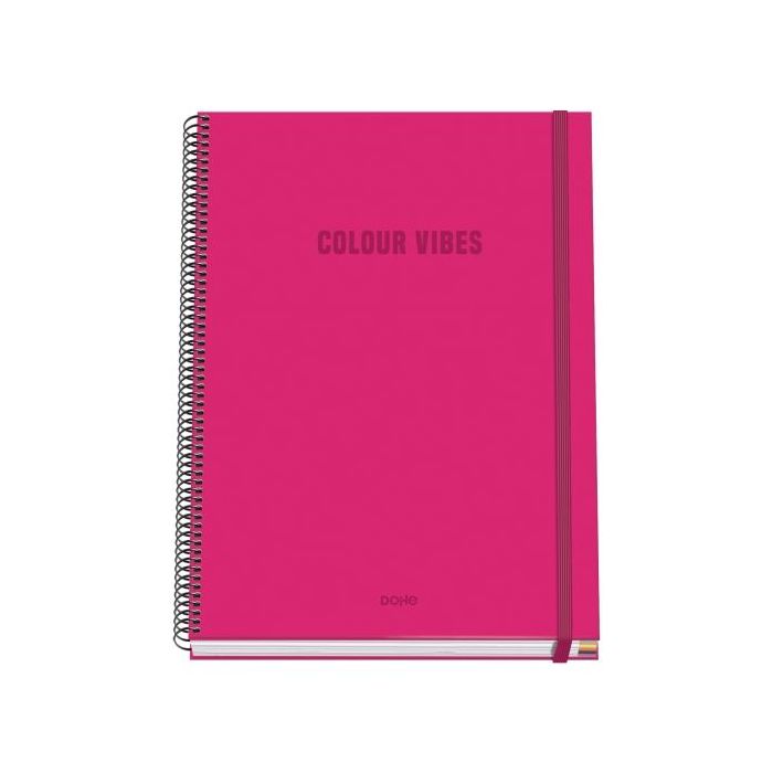 Dohe Colour Vives Cuaderno Espiral A4 100 Hojas Microperforadas Cuadricula 5mm - Tapa Dura Carton Forrado - Cierre de Goma - Bandas de Color - Color Rosa