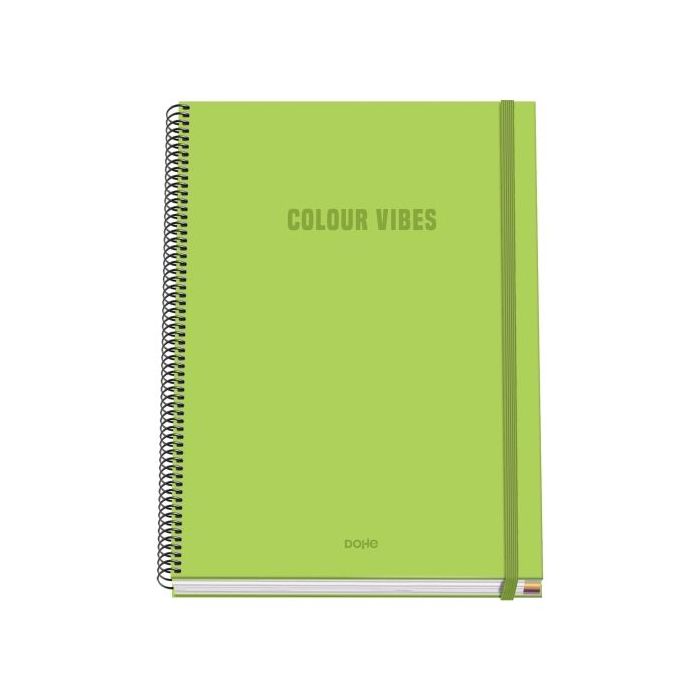 Dohe Colour Vives Cuaderno Espiral A4 100 Hojas Microperforadas Cuadricula 5mm - Tapa Dura Carton Forrado - Cierre de Goma - Bandas de Color - Color Verde Lima