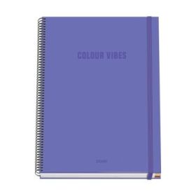 Dohe Colour Vives Cuaderno Espiral A4 100 Hojas Microperforadas Cuadricula 5mm - Tapa Dura Carton Forrado - Cierre de Goma - Bandas de Color - Color Morado