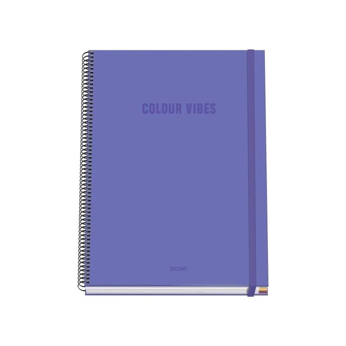 Dohe Colour Vives Cuaderno Espiral A4 100 Hojas Microperforadas Cuadricula 5mm - Tapa Dura Carton Forrado - Cierre de Goma - Bandas de Color - Color Morado