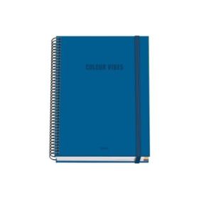 Dohe Colour Vives Cuaderno Espiral A5 100 Hojas Cuadricula 5mm - Tapa Dura Impresa a todo Color y Plastificada en Brillo - Bandas de Color - Cierre de Goma - Color Azul