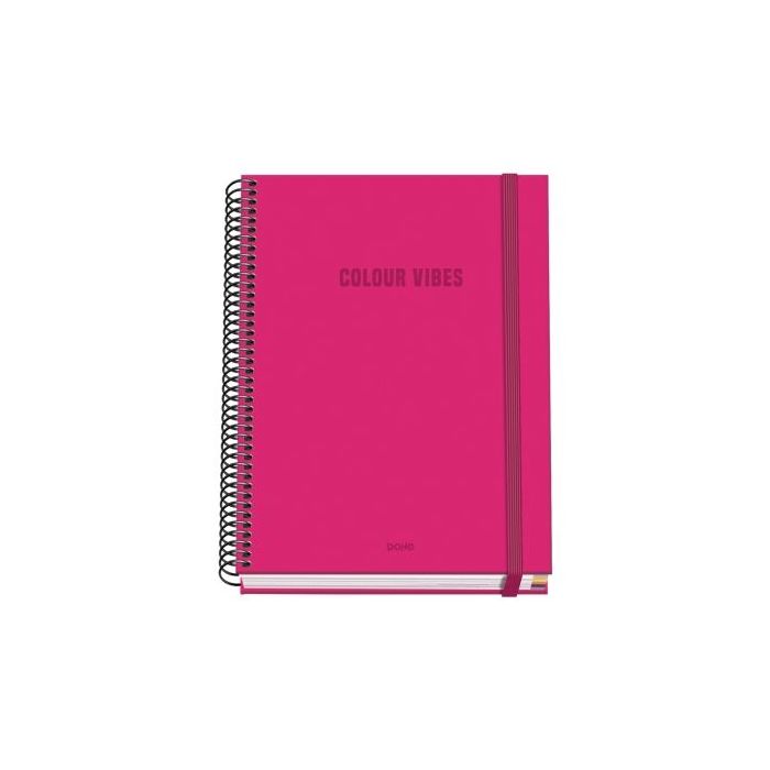 Dohe Colour Vives Cuaderno Espiral A5 100 Hojas Cuadricula 5mm - Tapa Dura Impresa a todo Color y Plastificada en Brillo - Bandas de Color - Cierre de Goma - Color Rosa