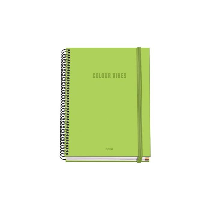Dohe Colour Vives Cuaderno Espiral A5 100 Hojas Cuadricula 5mm - Tapa Dura Impresa a todo Color y Plastificada en Brillo - Bandas de Color - Cierre de Goma - Color Verde Lima