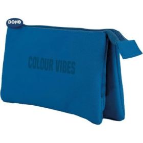 Dohe Colour Vibes Portatodo Triple - Cierre Doble con Cremallera y Tirador de Goma - Color Azul