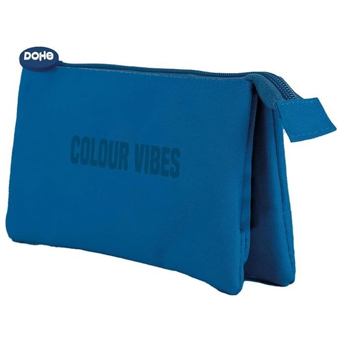 Dohe Colour Vibes Portatodo Triple - Cierre Doble con Cremallera y Tirador de Goma - Color Azul