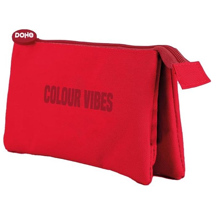 Dohe Colour Vibes Portatodo Triple - Cierre Doble con Cremallera y Tirador de Goma - Color Rojo