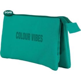 Dohe Colour Vibes Portatodo Triple - Cierre Doble con Cremallera y Tirador de Goma - Color Verde