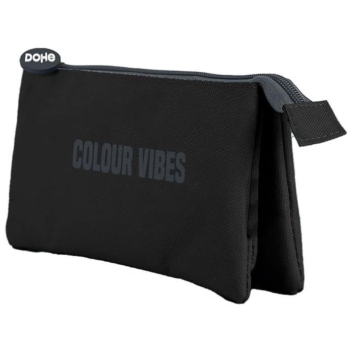 Dohe Colour Vibes Portatodo Triple - Cierre Doble con Cremallera y Tirador de Goma - Color Negro