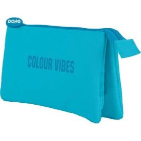 Dohe Colour Vibes Portatodo Triple - Cierre Doble con Cremallera y Tirador de Goma - Color Azul Cyan