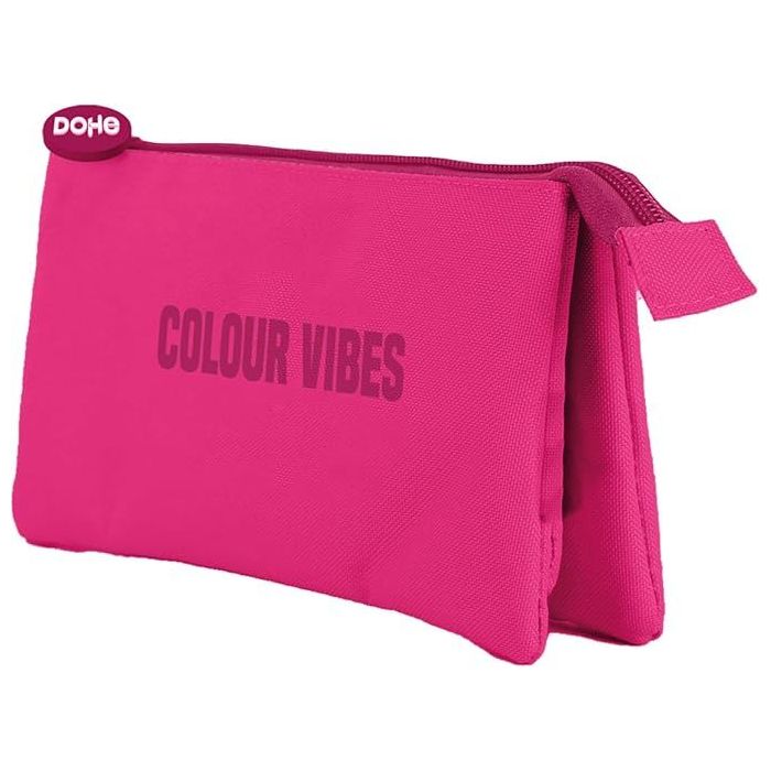 Dohe Colour Vibes Portatodo Triple - Cierre Doble con Cremallera y Tirador de Goma - Color Rosa