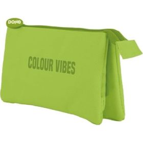 Dohe Colour Vibes Portatodo Triple - Cierre Doble con Cremallera y Tirador de Goma - Color Verde Lima
