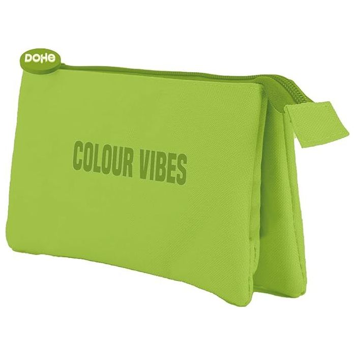 Dohe Colour Vibes Portatodo Triple - Cierre Doble con Cremallera y Tirador de Goma - Color Verde Lima
