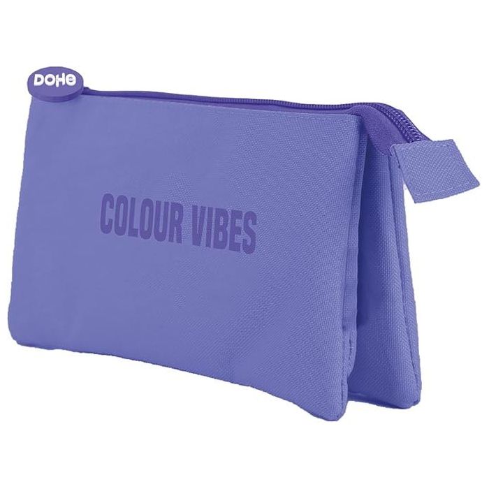 Dohe Colour Vibes Portatodo Triple - Cierre Doble con Cremallera y Tirador de Goma - Color Morado