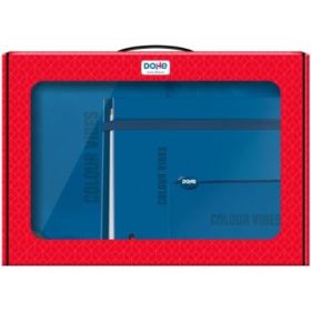 Dohe Colour Vibes Pack de Mochila + Carpeta A4 Recambio + Portatodo Triple - Todo en un Maletin Perfecto para Regalo - Color Azul