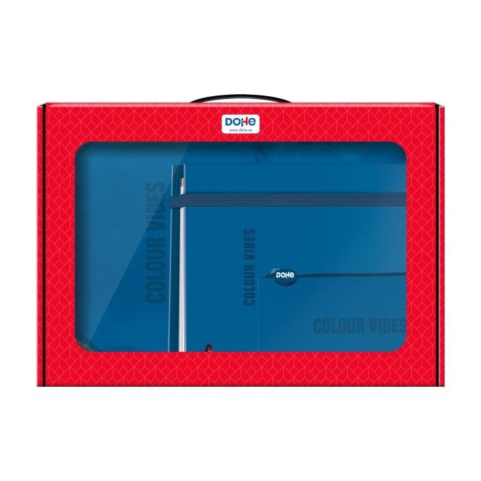 Dohe Colour Vibes Pack de Mochila + Carpeta A4 Recambio + Portatodo Triple - Todo en un Maletin Perfecto para Regalo - Color Azul