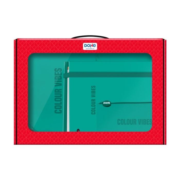 Dohe Colour Vibes Pack de Mochila + Carpeta A4 Recambio + Portatodo Triple - Todo en un Maletin Perfecto para Regalo - Color Verde