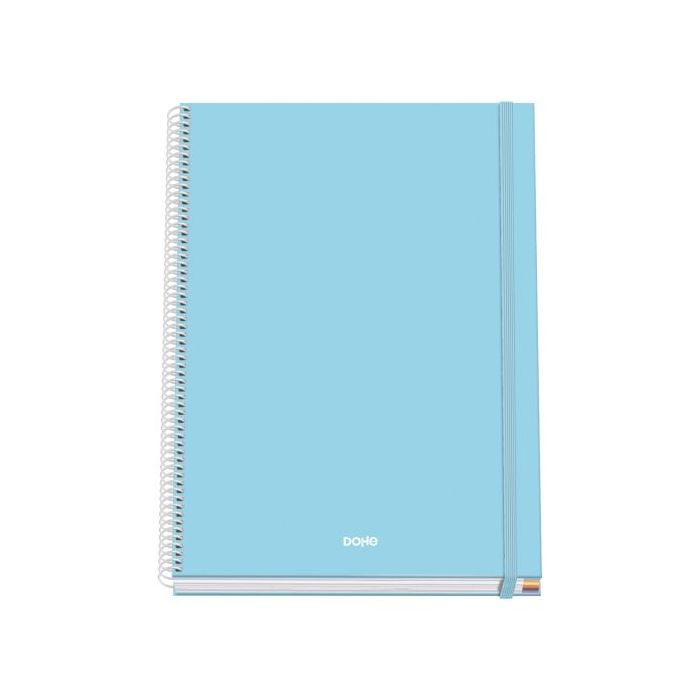 Dohe Serenity Cuaderno Espiral A4 100 Hojas Microperforadas Cuadricula 5mm - Tapa Dura Carton Forrado - Cierre de Goma - Bandas de Color - Color Azul