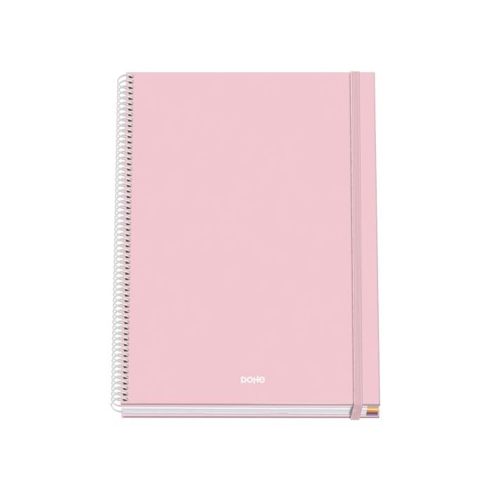 Dohe Serenity Cuaderno Espiral A4 100 Hojas Microperforadas Cuadricula 5mm - Tapa Dura Carton Forrado - Cierre de Goma - Bandas de Color - Color Rosa