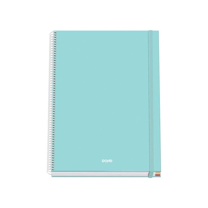 Dohe Serenity Cuaderno Espiral A4 100 Hojas Microperforadas Cuadricula 5mm - Tapa Dura Carton Forrado - Cierre de Goma - Bandas de Color - Color Verde
