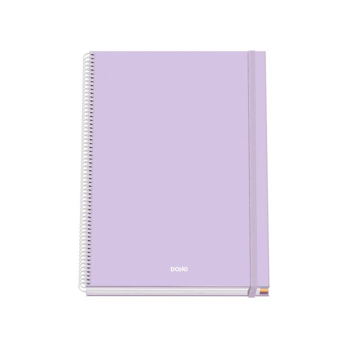 Dohe Serenity Cuaderno Espiral A4 100 Hojas Microperforadas Cuadricula 5mm - Tapa Dura Carton Forrado - Cierre de Goma - Bandas de Color - Color Morado