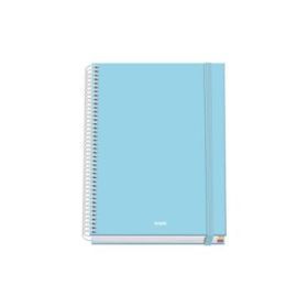 Dohe Serenity Cuaderno Espiral A5 100 Hojas Cuadricula 5mm - Tapa Dura Impresa a todo Color y Plastificada en Brillo - Bandas de Color - Cierre de Goma - Color Azul