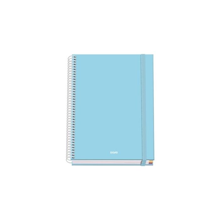Dohe Serenity Cuaderno Espiral A5 100 Hojas Cuadricula 5mm - Tapa Dura Impresa a todo Color y Plastificada en Brillo - Bandas de Color - Cierre de Goma - Color Azul