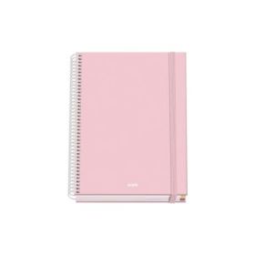 Dohe Serenity Cuaderno Espiral A5 100 Hojas Cuadricula 5mm - Tapa Dura Impresa a todo Color y Plastificada en Brillo - Bandas de Color - Cierre de Goma - Color Rosa