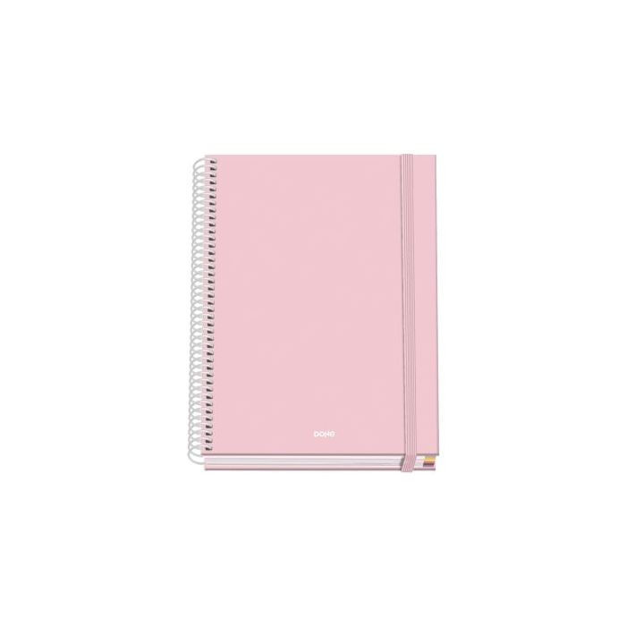 Dohe Serenity Cuaderno Espiral A5 100 Hojas Cuadricula 5mm - Tapa Dura Impresa a todo Color y Plastificada en Brillo - Bandas de Color - Cierre de Goma - Color Rosa