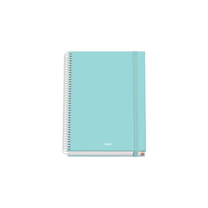 Dohe Serenity Cuaderno Espiral A5 100 Hojas Cuadricula 5mm - Tapa Dura Impresa a todo Color y Plastificada en Brillo - Bandas de Color - Cierre de Goma - Color Verde