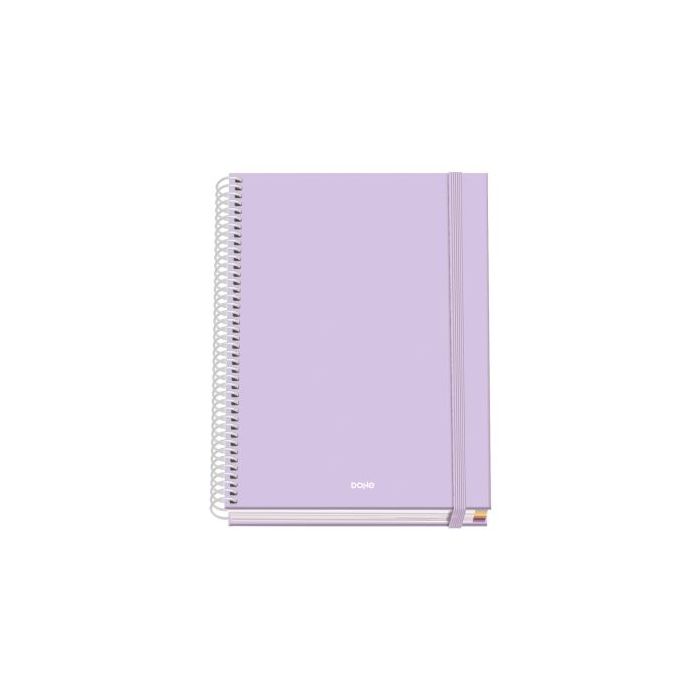 Dohe Serenity Cuaderno Espiral A5 100 Hojas Cuadricula 5mm - Tapa Dura Impresa a todo Color y Plastificada en Brillo - Bandas de Color - Cierre de Goma - Color Morado