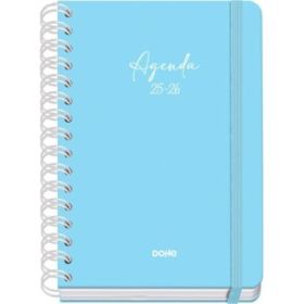 Dohe Serenity Agenda Escolar 25/26 Espiral Wire?o A5 - Semana Vista - Papel 80g/m2 - 4 Hojas de Pegatinas - Cubierta de Carton Plastificado - Cierre con Goma Elastica - Color Azul