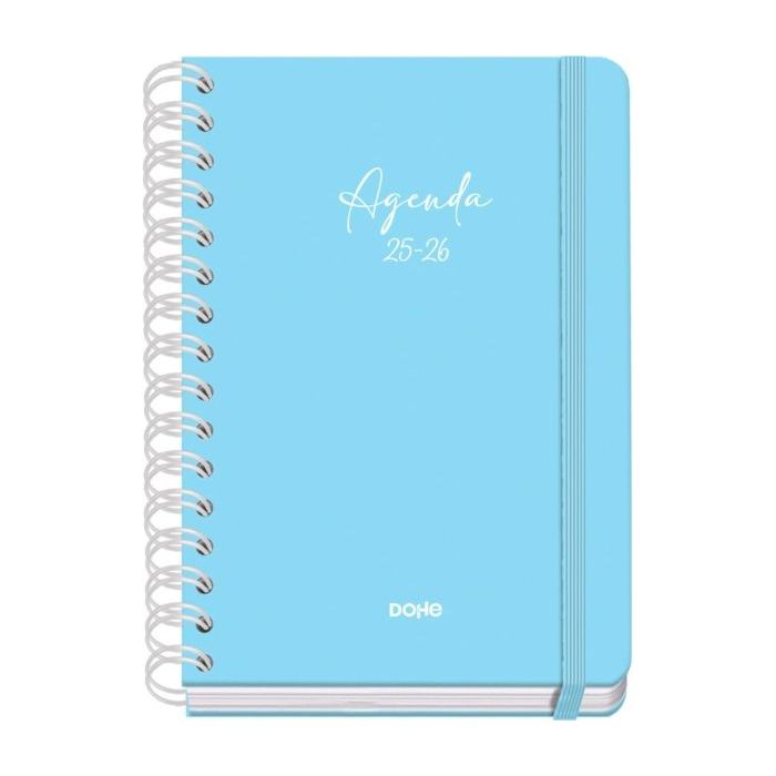 Dohe Serenity Agenda Escolar 25/26 Espiral Wire?o A5 - Semana Vista - Papel 80g/m2 - 4 Hojas de Pegatinas - Cubierta de Carton Plastificado - Cierre con Goma Elastica - Color Azul