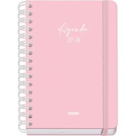 Dohe Serenity Agenda Escolar 25/26 Espiral Wire?o A5 - Semana Vista - Papel 80g/m2 - 4 Hojas de Pegatinas - Cubierta de Carton Plastificado - Cierre con Goma Elastica - Color Rosa