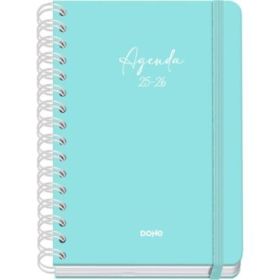 Dohe Serenity Agenda Escolar 25/26 Espiral Wire?o A5 - Semana Vista - Papel 80g/m2 - 4 Hojas de Pegatinas - Cubierta de Carton Plastificado - Cierre con Goma Elastica - Color Verde