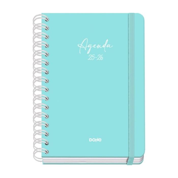 Dohe Serenity Agenda Escolar 25/26 Espiral Wire?o A5 - Semana Vista - Papel 80g/m2 - 4 Hojas de Pegatinas - Cubierta de Carton Plastificado - Cierre con Goma Elastica - Color Verde