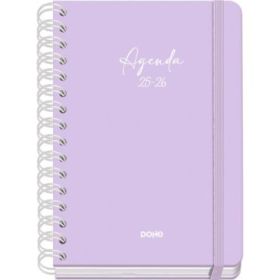 Dohe Serenity Agenda Escolar 25/26 Espiral Wire?o A5 - Semana Vista - Papel 80g/m2 - 4 Hojas de Pegatinas - Cubierta de Carton Plastificado - Cierre con Goma Elastica - Color Morado