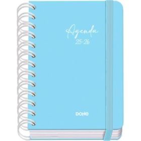 Dohe Serenity Agenda Escolar 25/26 Espiral Wire?o A6 - Dia Pagina - Papel 80g/m2 - 4 Hojas de Pegatinas - Cubierta de Carton Plastificado - Cierre con Goma Elastica - Color Azul