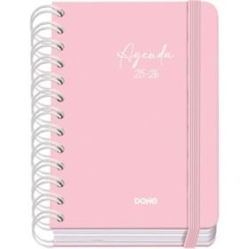 Dohe Serenity Agenda Escolar 25/26 Espiral Wire?o A6 - Dia Pagina - Papel 80g/m2 - 4 Hojas de Pegatinas - Cubierta de Carton Plastificado - Cierre con Goma Elastica - Color Rosa