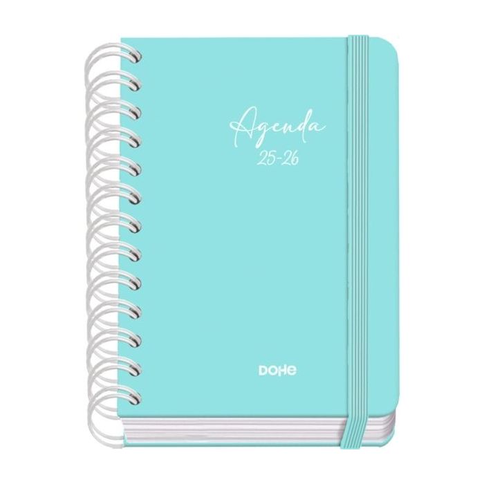 Dohe Serenity Agenda Escolar 25/26 Espiral Wire?o A6 - Dia Pagina - Papel 80g/m2 - 4 Hojas de Pegatinas - Cubierta de Carton Plastificado - Cierre con Goma Elastica - Color Verde