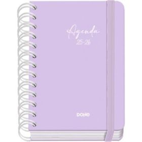 Dohe Serenity Agenda Escolar 25/26 Espiral Wire?o A6 - Dia Pagina - Papel 80g/m2 - 4 Hojas de Pegatinas - Cubierta de Carton Plastificado - Cierre con Goma Elastica - Color Morado