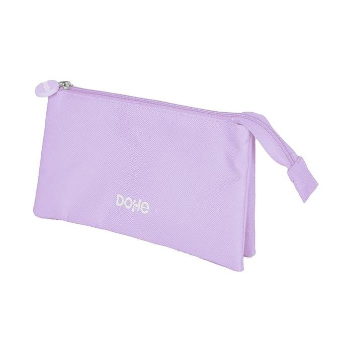 Dohe Serenity Portatodo Triple - Cierre Doble con Cremallera y Tirador de Goma - Color Morado