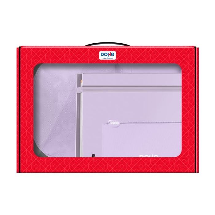 Dohe Serenity Pack de Mochila + Carpeta A4 Recambio + Portatodo Triple - Todo en un Maletin Perfecto para Regalo - Color Morado