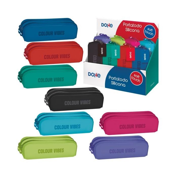 Dohe Colour Vibes Expositor con 8 Portatodos Dobles de Silicona - Cierre con Cremallera y Tirador de Goma - Colores Surtidos