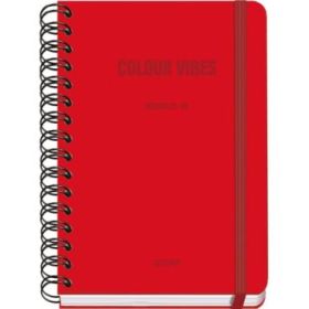Dohe Colour Vibes Agenda Escolar 25/26 Espiral Wire?o A5 - Semana Vista - Papel 80g/m2 - 4 Hojas de Pegatinas - Cubierta de Carton Plastificado - Cierre con Goma Elastica - Color Rojo